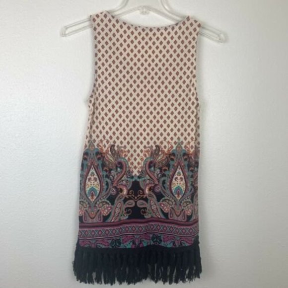 Entro Small Sleeveless Paisley Tassles Fringe Tank Top Tunic Boho Western Rodeo - Picture 2 of 8